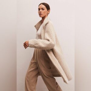 Evereve Z Supply Mohair Connor Teddy Coat Cream Mock neck Small (Large)